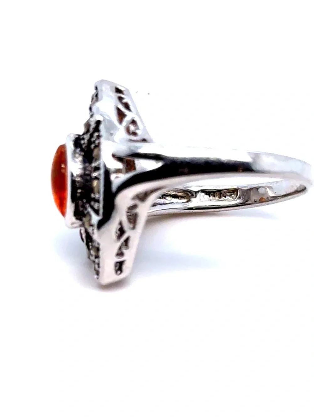 Silver Colored Amber Marquise Ring - Orange‎ Gemstone